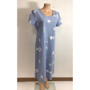Connie Choi Blue Dress Nautical Beach Print Womens Medium